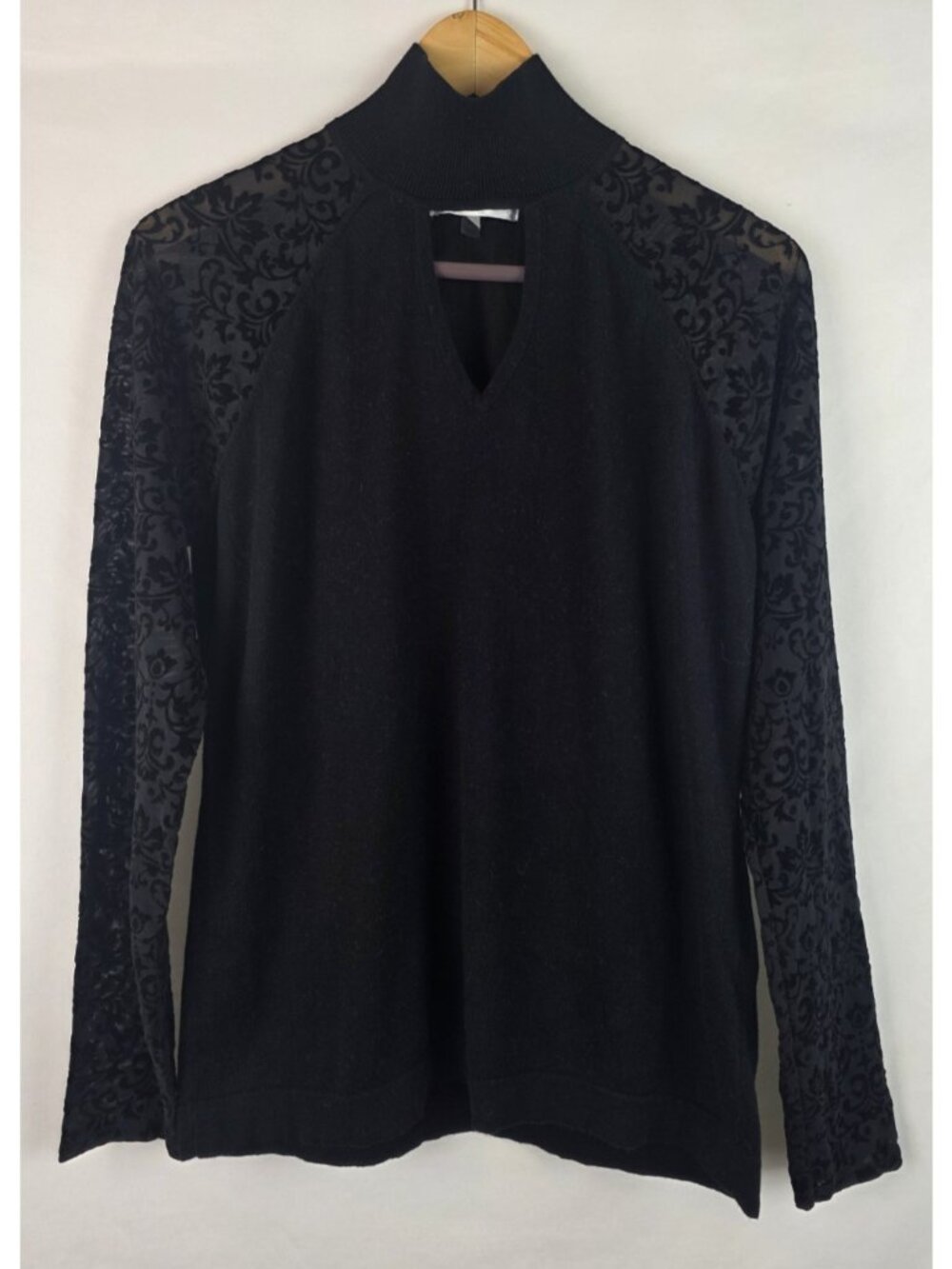 August Silk Women's Top Size XL Black High Neck Sheer Long Sleeve Shirt